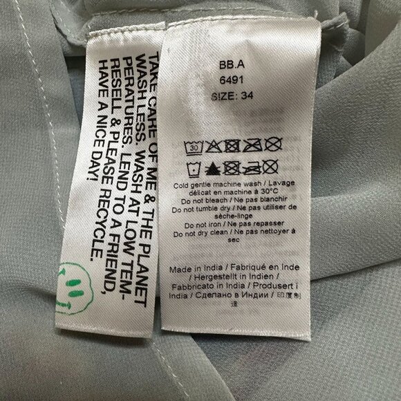 GANNI Pleated Georgette Midi Dress Puff Sleeves Smocked Floral Azure Blue NWT 4 - Picture 13 of 13